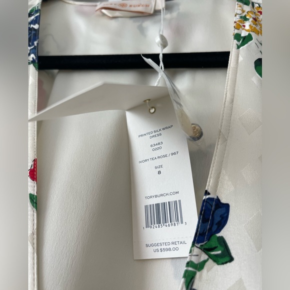 NWT Tory Burch Ivory Tea Rose Printed Silk Wrap Dress Size 8 - Picture 2 of 5